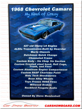 Car Show Sign for a Chevy Camaro