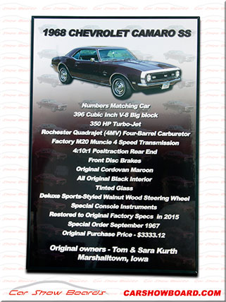 Car Show Sign for a Chevy Camaro SS