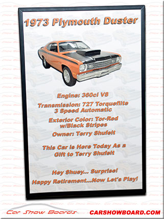 Car Show Sign for a Plymouth Duster